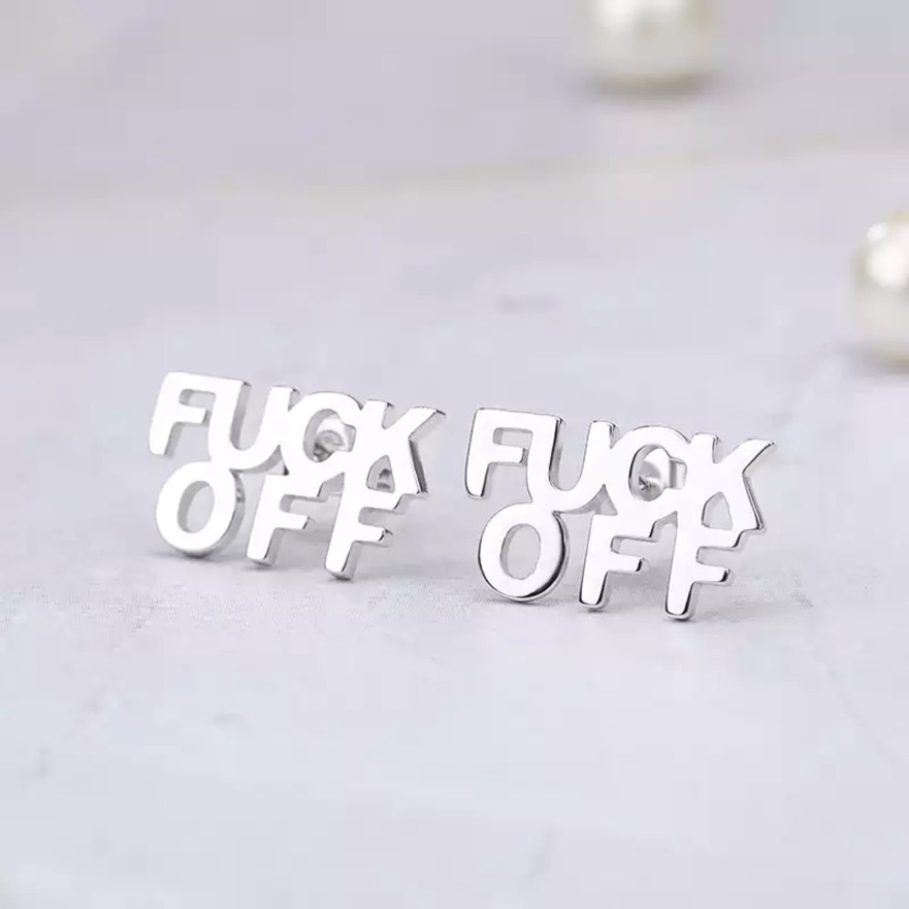 F off stud earrings pierced ears piercing mans Womans jewelry surgical steel NEW